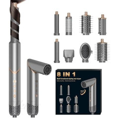 Airstyler 8-in-1 ātrgaitas jonu matu fēns 110,000RPM matu žāvētājs ar gaisa lokšķēru Siltā gaisa birste Matu žāvētāja birste Apaļā birste Matu žāvētāja lokšķēru birste Matu veidošanas birstes Dāvana sievietēm