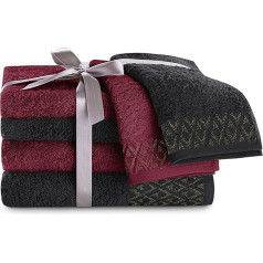 DecoKing Andrea Hand Towel Set 6-Piece Hand Towels 100% Cotton Border 50 x 90 cm 70 x 140 cm 30 x 50 cm Bordeaux Black