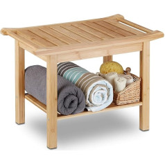 Relaxdays Badezimmer Bank Bambus, Sitzbank Bad, Ablage Badhocker Holz, HxBxT: 45 x 66 x 40 cm, Badezimmermöbel, natur