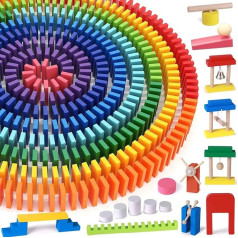 Pack of 1000 Wooden Dominoes Colourful Dominoes Game with Additional Blocks Instructions Storage Bag Construction Kits Wooden Toy Racing Games Building Blocks Educational Toy Gift for Children Toy