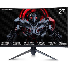 LC-POWER 27 collu izliekts spēļu monitors 165 Hz 1ms HDR, Full HD 1080P, bezrāmju 1500R datora ekrāns ar Eye Care tehnoloģiju, AMD Freesync, G SYNC saderīgs, VESA, LC-M27-FHD-165-C-V3