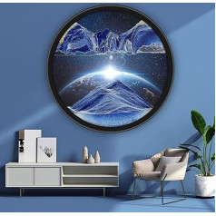 KOKBNR Pārvietošanās smilšu mākslas attēls šķidrā kustībā 3D Oasis Framed Wall Art Landscapes Room Decor 360° rotējoša krāsaina smilšu stikla sienas dekori Zen Relaxing skulptūras birojam