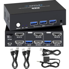 4K HDMI KVM slēdzis 2 datoru 2 monitoriem ar 3 USB pieslēgvietām, 4K @ 60Hz USB 3.0 KVM slēdzis 2 datoru 2 monitoriem un 4 USB ierīcēm, piemēram, tastatūrai, pelei, cietajam diskam