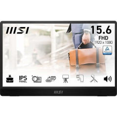 MSI PRO MP161 E2U 15,6 collu Full HD portatīvais monitors - 1920 x 1080 IPS, 60 Hz, ērts acīm, personālajam datoram, klēpjdatoram, mobilajam datoram, skaļrunim, uzlabotam korpusam un statīvam, Mini HDMI 2.0b, 2 x USB Type-C