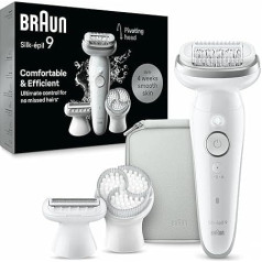 Braun Silk-épil 9 sieviešu epilators, elektriskais epilators sievietēm ar elastīgu galviņu vieglai epilācijai, slapjš un sauss, ilgstošai gludas ādas kopšanai, 9-061, balts/sudrabots