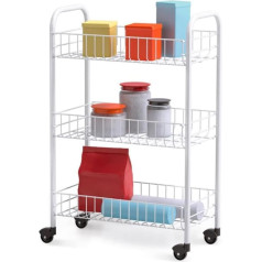 Avilia Multi-Purpose Trolley with 3 Levels, Kitchen Trolley, Bathroom Accessories, Tool Trolley, Office Trolley, Metal Trolley, 40 x 26 x 62 cm, White