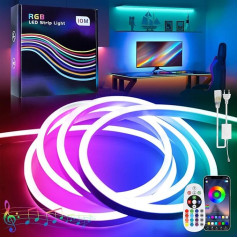 BAGZY neona LED lente, 5 m RGB LED cauruļu neona LED lente 230 V āra IP65 ūdensnecaurlaidīga elastīga Bluetooth lietojumprogrammas vadība DIY gaismas lente ar barošanas avotu