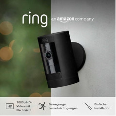 Gredzena āra kamera (Ring Stick Up Cam Battery), melna, darbojas ar Alexa + jauno Echo Show 5 (3. paaudzes) | Antracīts - Smart Home Starter Pack