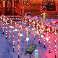 Pack of 12 Candy Canes Fairy Lights, Christmas Path Marker with Remote Control, LED Candy Canes, Garden Stake Fairy Lights, LED Waterproof Candy Canes, Illuminated Lights with Star Lights