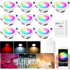 10 x WiFi Bluetooth 5 W inteliģentas LED padziļinājumā iebūvētas gaismas RGBIC + silti balta/auksti balta/balta 5 in 1 padziļinājumā iebūvētas vietas dimmējamas 230 V padziļinājumā iebūvētas gaismas ar skārienjūtīgu viedo slēdža pane