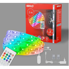 BRILONER - LED lente 3 m ar mūzikas sensoru, RGB IC dinamiskā krāsu maiņa, tālvadības pults, LED lente, LED lente, LED lente, telpu dekorēšana, spēļu dekorēšana, LED lente, LED lente, LED lente, 300 x 1 x 0,3 cm,