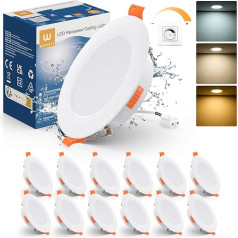 wowatt 12 LED iegremdējamie starmeši, 230 V, dimmējami, 7 W starmeši, LED Warm White, 2700 K, neitrāli balts, 4000 K, vēss balts, 6000 K, IP44 LED iegremdējamie gaismekļi, īpaši plakans, 600 lm, iegremdējami