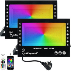 Eleganted RGB prožektori, 2 gab., 100 W LED prožektors, krāsains Bluetooth aplikācijas vadība, 16 miljoni krāsu, mainīgas krāsas, IP66 ūdensizturīgs āra prožektors DJ, diskotēkai, Helovīnam,