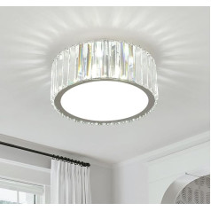 FORCOSO kristāla griestu gaisma ar 4 spuldzēm 30 cm diametrā, hromēta lustra ar metāla apaļu rāmja abažūru, G9 bāzes griestu gaisma, moderna griestu lampa guļamistabai, viesistabai, virtuvei, priekšnamam