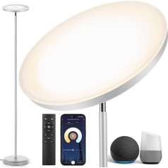 OUTON viedā LED grīdas lampa, 30 W, 3000 lm, WiFi dimmējama grīdas lampa, saderīga ar Alexa un Google Assistant, lietotnes vadība, tālvadības pults, gaismeklis viesistabai, guļamistabai, birojam, sudrabaini pelēks