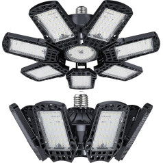 Kakashome 2 x LED garāžas apgaismojums, 200 W, 20000 lm, 7000 K garāžas apgaismojums ar 7 regulējamiem paneļiem, E26/E27 garāžas apgaismojums, griestu apgaismojums garāžai, noliktavai, darbnīcai, pagrabam, sporta zālei