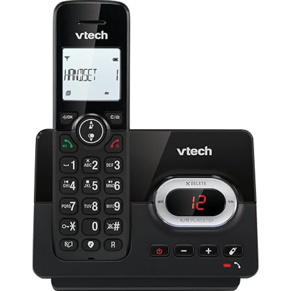 VTech CS2050 bezvadu tālrunis ar automātisko atbildētāju, Eco+ režīms, vecāka gadagājuma cilvēkiem, bezvadu tālrunis, zvanu bloķētājs, brīvroku funkcija, lielas pogas, 1 rindas displejs, melns