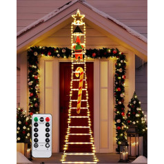 Gleamkid LED Santa Claus Ladder Fairy Lights - 3.3 m LED Christmas Lights Power Operated with Timer, 8 Modes for Indoor and Outdoor Use, Window, Garden, Home, Wall, Christmas Tree Decoration