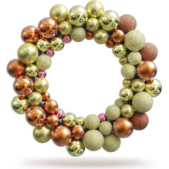 VALENTHERA Ziemassvētku vainags ar eglīšu rotājumiem - Adventes vainags oranžs, zelts, elegants ar Ziemassvētku rotājumiem - Diametrs 36 cm - Durvju vainags Ziemassvētku rotājums