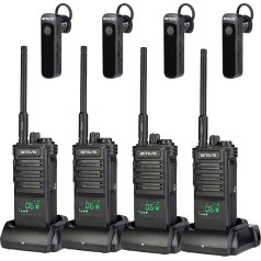 Retevis RB689 Walkie Talkie tālrunis, radio ar bezvadu austiņām, 2600 mAh, USB uzlādējams, lukturītis, radio komplekts darbuzņēmējiem (melns, 4 gab.)