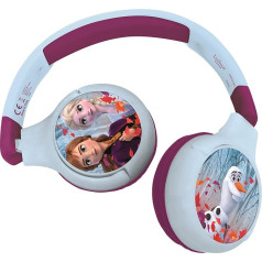 Lexibook Disney Frozen 2-in-1 Bluetooth austiņas bērniem, Stereo bezvadu vadu austiņas, drošas bērniem, zēniem, meitenēm, salokāmas, regulējamas, zilas/violetas, HPBT010FZ, Frozen