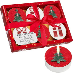 DECO EXPRESS Tea Lights Christmas Decoration, Candle Set, Multipack with 2.5, 3 or 6 Hours Burning Time, Non-Scented (Red/White, 6 Pack)