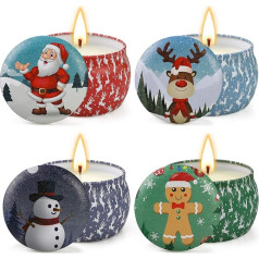 Scented Candles Christmas Gift Set, Portable Tin Gift Set in Pack of 4, 120 Burning Hours, Natural Soy Wax with Essential Oils Candles, Gift for Women