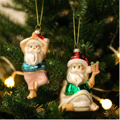 Amanman Glass Christmas Ornaments 2024 2 Pack Hand Painted Blown Glass Yoga Santa Ornaments for Christmas Tree, Cute Yoga Christmas Decoration