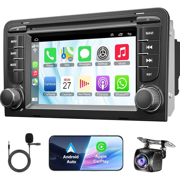 2+32GB auto radio Audi A3 S3 RS3 2003-2012 ar bezvadu Carplay un Android Car, Android 13 7 collu IPS auto radio ar GPS balss vadību SWC atpakaļgaitas kamera Bluetooth 5.2 brīvroku WiFi