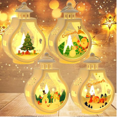 TOPJOWGA Christmas Decoration Lantern, Pack of 4 Christmas Lantern with LED Light, Christmas Decoration Illuminated, Flameless Christmas Candles, Christmas Lantern Battery Operated for Indoor Outdoor