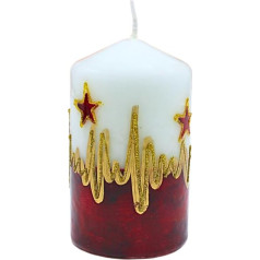 Elegant pillar candle, table candle, decorative candle, wax candle with Christmas motif, Christmas candle as pillar Christmas star, in white, red and gold, height: approx. 11 x 6 cm.