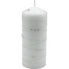 Elegant Pillar Candle, Table Candle, Decorative Candle, Wax Candle with Gemstone Motif, Decorative Bowl Candle as Pillar Height 16 x 7 cm Diameter Silver Stripes in White