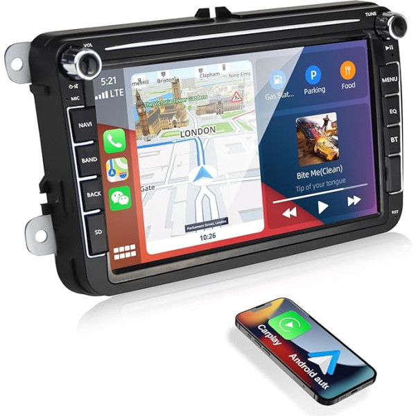 CAMECHO Android 13 auto radio VW Golf 5 6 Polo Tiguan Caddy, 8 collu ekrāns Double DIN auto radio ar navigāciju Carplay Bezvadu Android auto HiFi RDS FM SWC Bluetooth un USB + atpakaļgaitas kamera