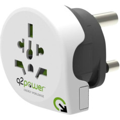 Q2 Power | No pasaules uz Dienvidāfriku | Universal-Reiseadapter mit Erdungsstecker | Kid Safe Stoßschutz | Spannung und Leistung 100V-1000W / 250V-2500W