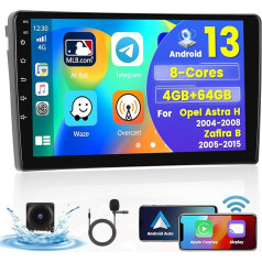 [8Cores 4G + 64G] Hikity Car Radio Android 13 priekš Opel Astra H 2004-2008 Zafira B 2005-2015 9 collu Touch Display Auto Radio ar 1280 x 720 pikseļu 32EQ FM RDS Wireless Carplay Android Car Navigation WFI