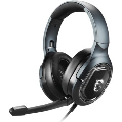 MSI Immerse GH50 Gaming Headset - austiņas ar 7.1 virtuālo telpisko skaņu, vibrāciju sistēma, 40 mm neodīma draiveris, RGB apgaismojums, noņemams mikrofons, vadība, USB 2.0 vadu savienojums