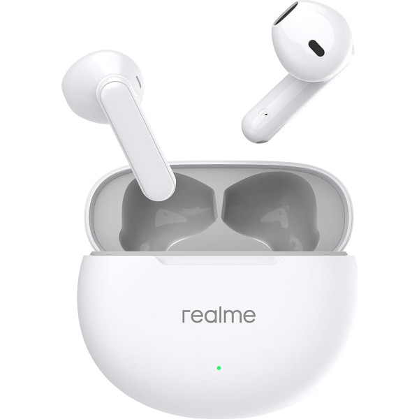 realme Buds T01 patiesi bezvadu austiņas ar AI-ENC zvaniem, 13 mm dinamisko draiveri, līdz 28 stundām akumulatora, 88 mm aizture, Bluetooth V5.4 un Google Fast Pair (baltas)