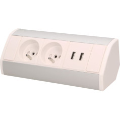 Mēbeļu ligzda 2x2P+Z + USB, sudrabs balta