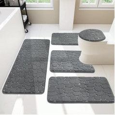 chakme Vannas istabas paklāju komplekti 5 gabali, Cobblestone Memory Foam Vannas istabas paklāju komplekts, neslīdošs vannas istabas paklājs, absorbējošs, mazgājams, tumši pelēks vannas paklājs vannai, tualetei un grīdai