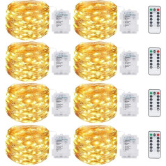 kolpop Pack of 8 Fairy Lights Battery, 12 m 120 LED 8 Modes Wire with Remote Control and Timer Waterproof for Outdoor Indoor Christmas Tree Decoration, Warm White