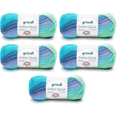 Gründl Wolle Cotton Quick Batik Adāmadatas dzija (Gradient dzija no 100% kokvilnas, Oeko-Tex sertificēta, 100 g/260 m, adatu izmērs: 3-4, 5 x 100 g), gaiši zila/ violeta/ ābolu zaļš