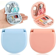2 komplekti Mini ceļojumu šūšanas komplekts, Ymapinc pārnēsājams šūšanas komplekts, neliels salokāms mini šūšanas komplekts, praktisks šūšanas komplekts, kurā ietilpst adatas, šujamie diegi, šķēres, pogas mājām, ceļojumiem, ārkā