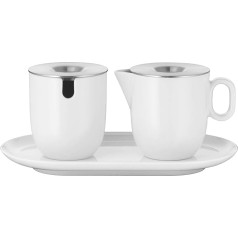 WMF Barista cukurkarote 130 ml un krējuma/piena krūzīte porcelāna 170 ml ar vāciņiem, 3 komplekti ar paliktni, piena krūze, mazgājama trauku mazgājamā mašīnā