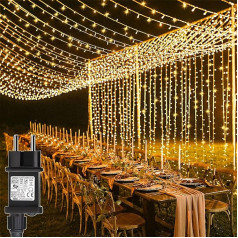 yowin Pack of 2 Light Curtains 6 m x 3 m 600 LED Fairy Lights Curtain with Plug, 8 Modes Christmas Lighting Waterproof Waterfall Fairy Lights for Christmas Wedding Indoor Outdoor Decoration - Warm