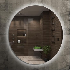 Home Glow Venti 80 cm apaļš vannas istabas spogulis ar LED apgaismojumu, apaļš LED vannas istabas spogulis ar skārienjutīgu slēdzi, apaļš spogulis ar dabīgi baltu LED apgaismojumu