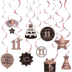 Happy 11th Birthday Hanging Swirls Streams Griestu rotājumi Svinības 11 Foil Hanging Swirls with Cutouts for 11 Years Old Rose Gold Birthday Party Dekorācijas piederumi