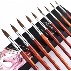 Kolinsky Akvareļkrāsas otu komplekts 9 gabali Superior Sable Hair Round Pointed Professional Art Paintbrush Round Tip Paint Brush Kit for Watercolour Acrylic Inks Gouache Tempera Painting