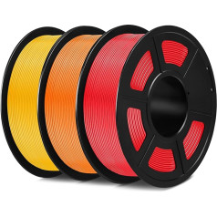 Sunlu 1,75 mm PLA 3D printera filaments, glīti uztīts, izmēru precizitāte +/- 0,02 mm, 1 kg spole, 3 gabali, saderīgs ar lielāko daļu 3D printeru, sarkans, oranžs un dzeltens krāsojums