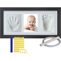 Baby Footprint Set Footprint and Hands Footprint Frame for Newborn Boys & Girls - White Clay Non-Toxic Baby List Photo Frame Set (Black)