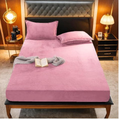 Gezu Fitted Sheet Warm Winter Fluffy Plush Fitted Sheet 160 x 200 cm Pink Dusky Pink Fleece Flannel Cashmere Touch Fitted Sheet Ziemas mājīga gultas pārklājs 25 līdz 30 cm matračiem